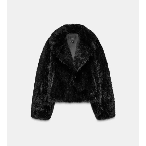 Zara Jackets & Blazers - Zara Black Faux-Fur Shawl Collar Cropped Jacket
